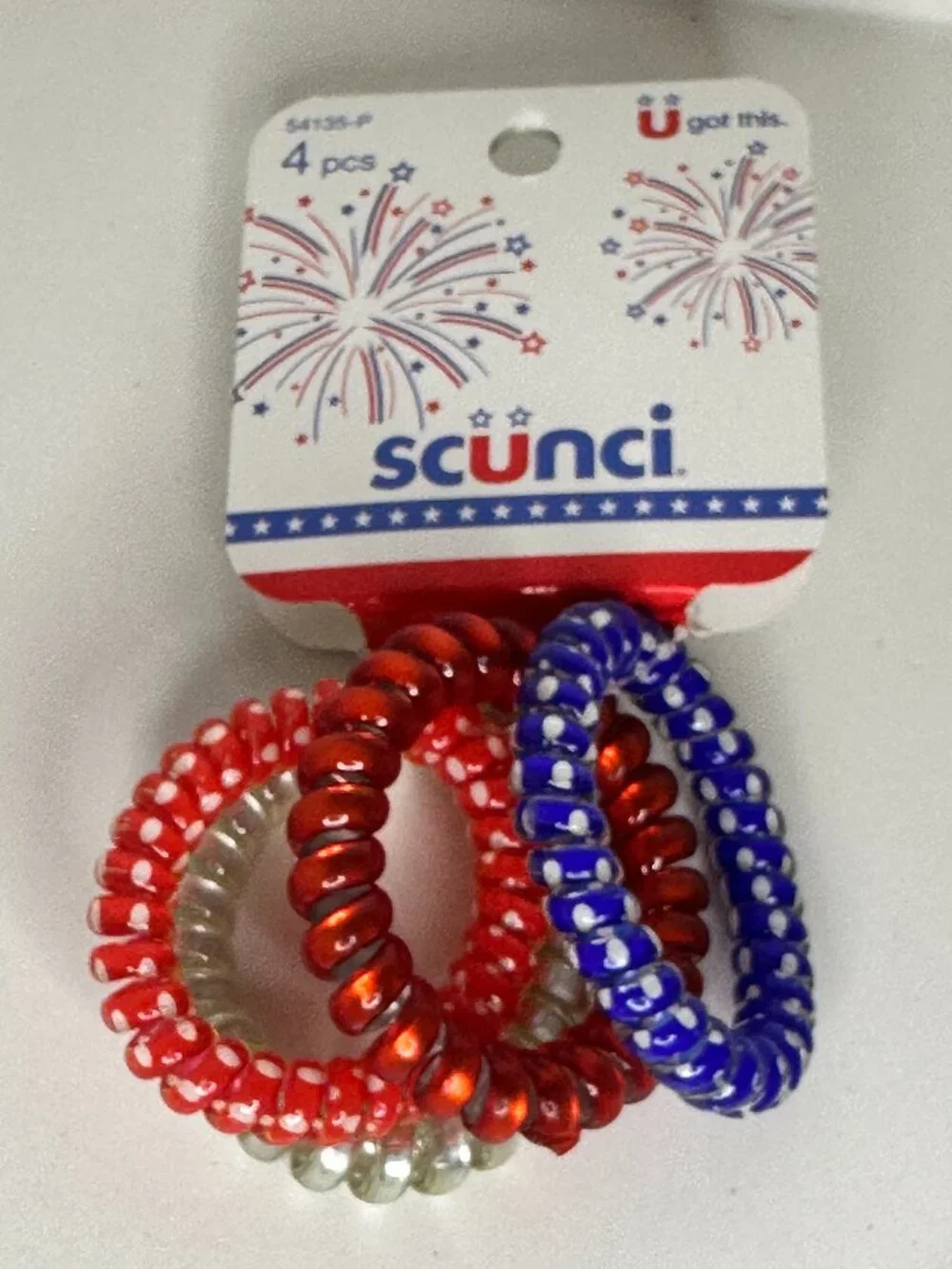 Scünci 4th of July Red White & Blue Spiral Hair Ties – Set of 4